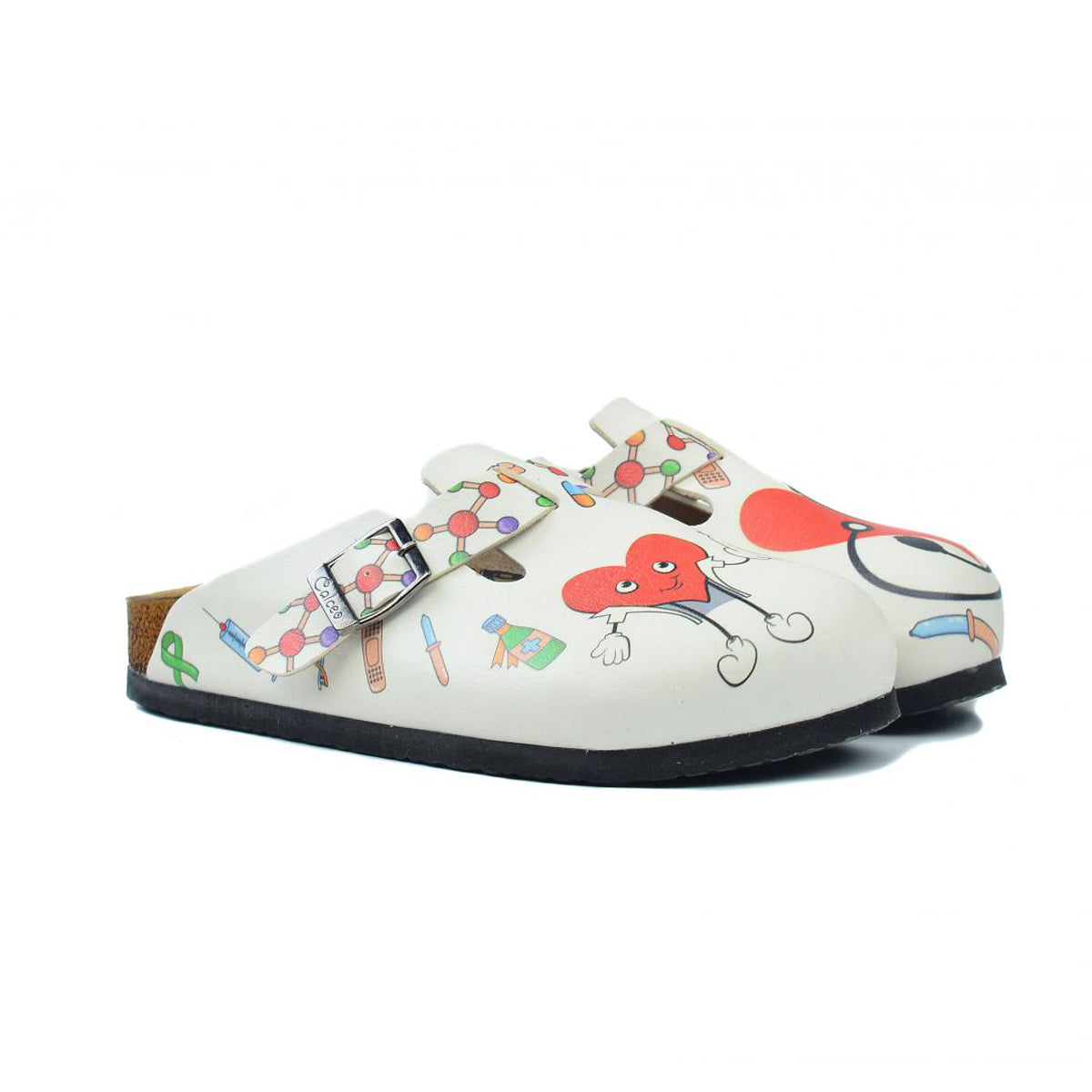 Calceo - White & Red Heart Doctor Clogs (WCAL3443) - Uniscrubs