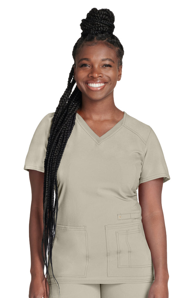 Cherokee - Women's V-Neck Knit Panel Solid Scrub Top (CK605)