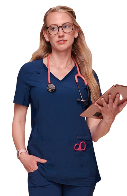 Cherokee - Women's V-Neck Knit Panel Solid Scrub Top (CK605) - Uniscrubs