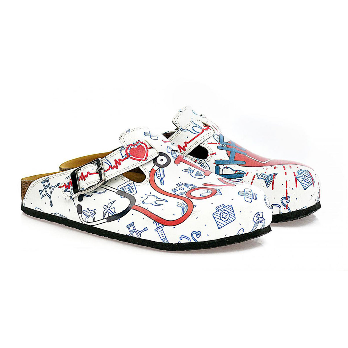 Calceo - Blue, Red and White Colored Doctor Patterned Clogs (WCAL325) - Uniscrubs