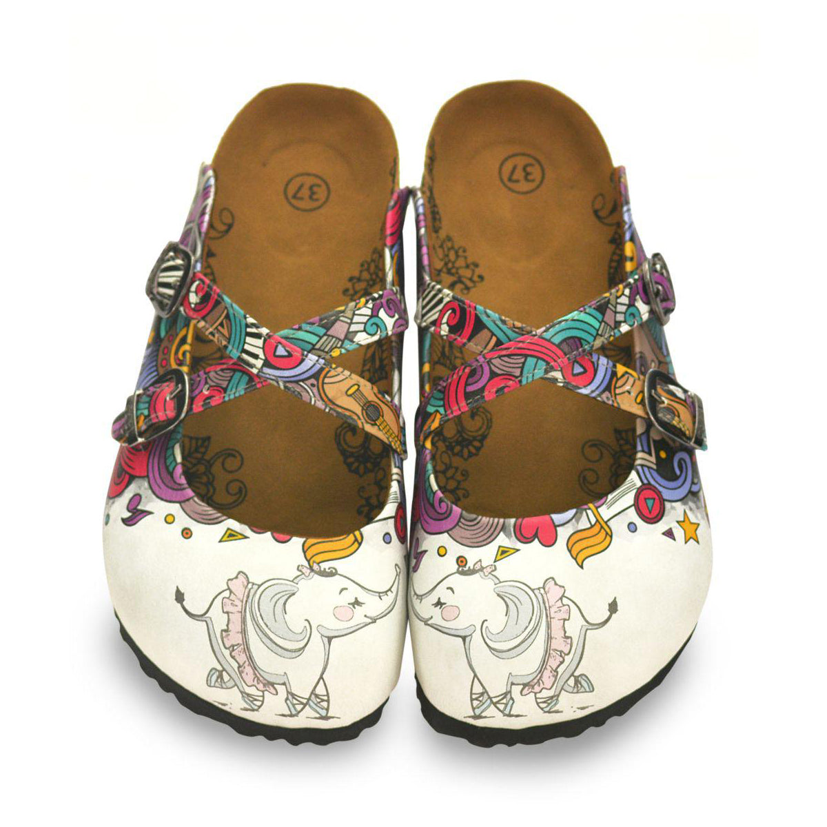 Calceo - White Colored and Pink, Blue, Green Shaped Patterned and Sweet Elephant Patterned Clogs - (WCAL126) - Uniscrubs