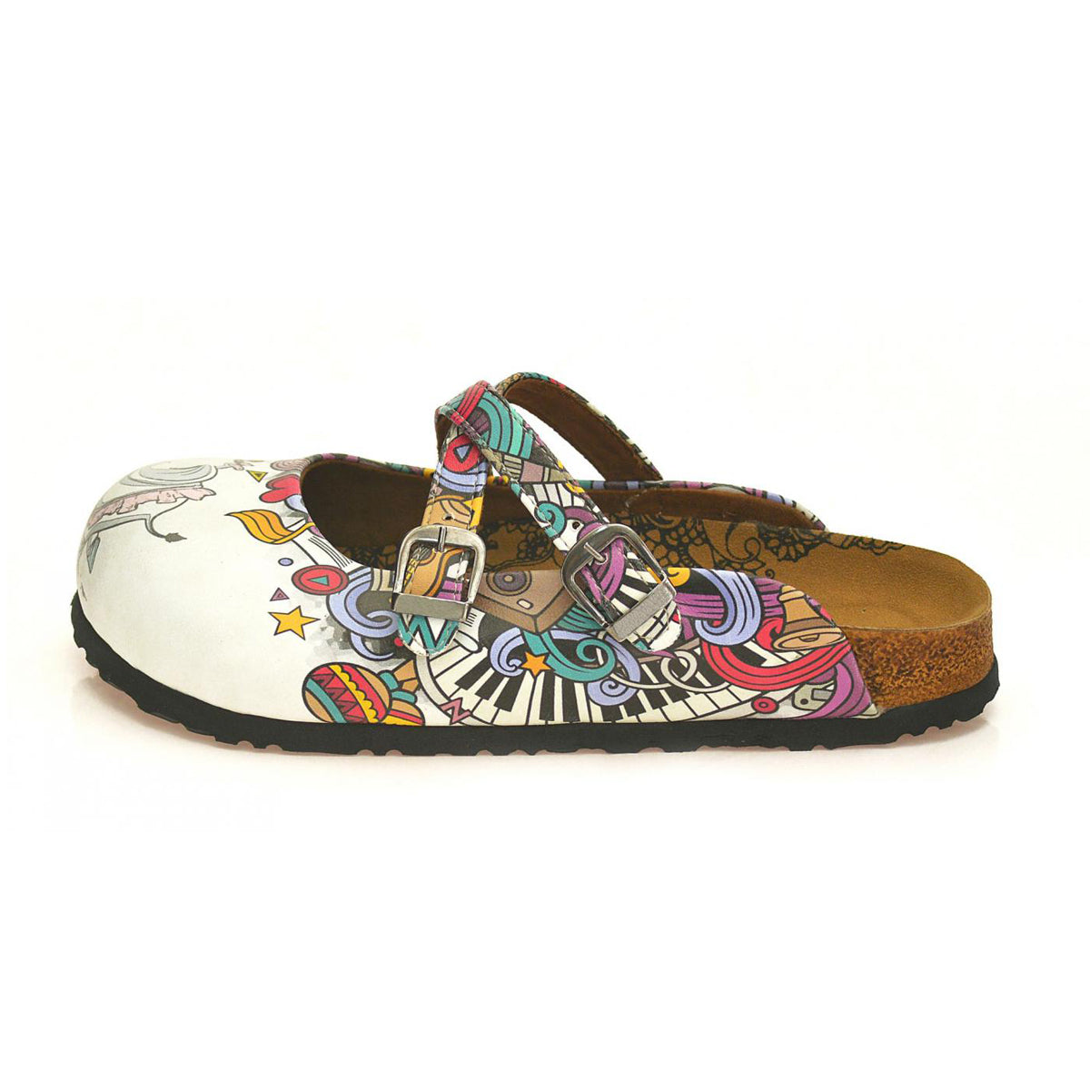 Calceo - White Colored and Pink, Blue, Green Shaped Patterned and Sweet Elephant Patterned Clogs - (WCAL126) - Uniscrubs