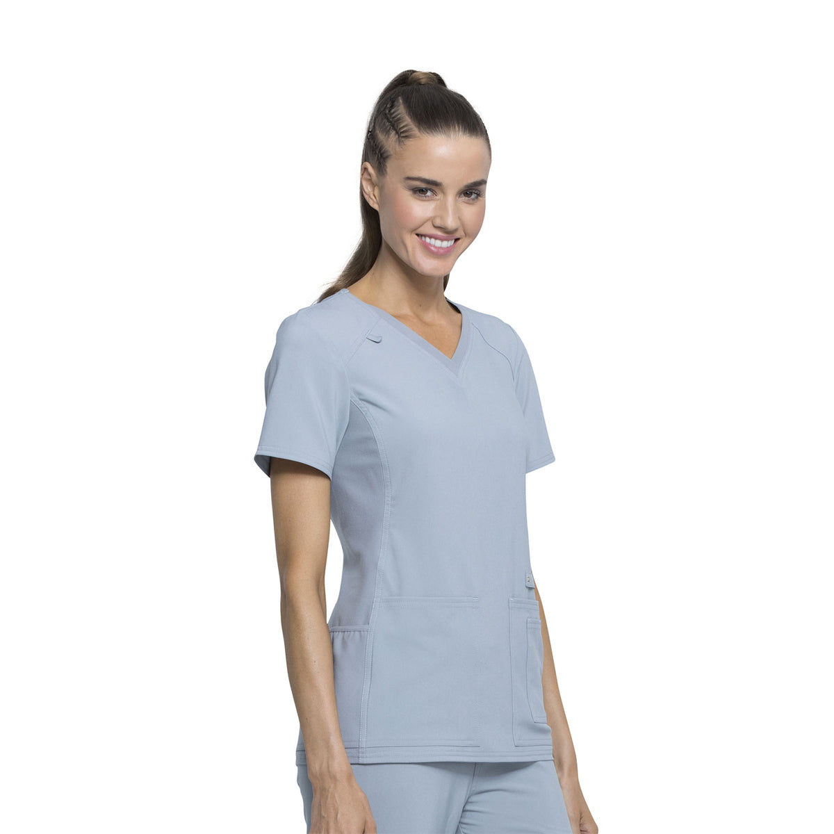 Cherokee - Women's V-Neck Knit Panel Solid Scrub Top (CK605)