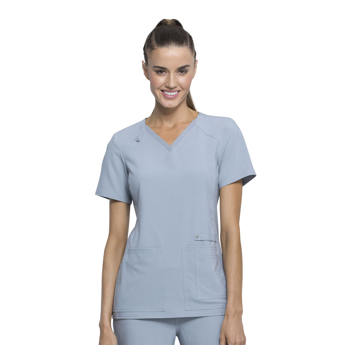 Cherokee - Women's V-Neck Knit Panel Solid Scrub Top (CK605)