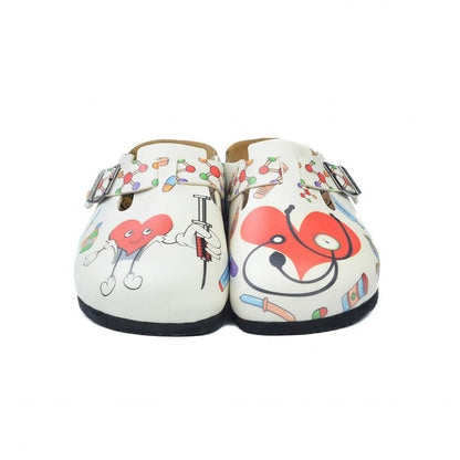 Calceo - White & Red Heart Doctor Clogs (WCAL3443) - Uniscrubs