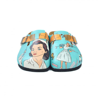Calceo - Blue & White Nurse Clogs (WCAL3442) - Uniscrubs