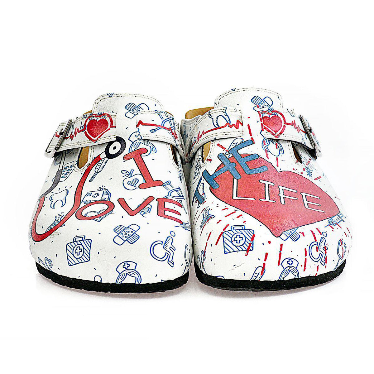 Calceo - Blue, Red and White Colored Doctor Patterned Clogs (WCAL325) - Uniscrubs
