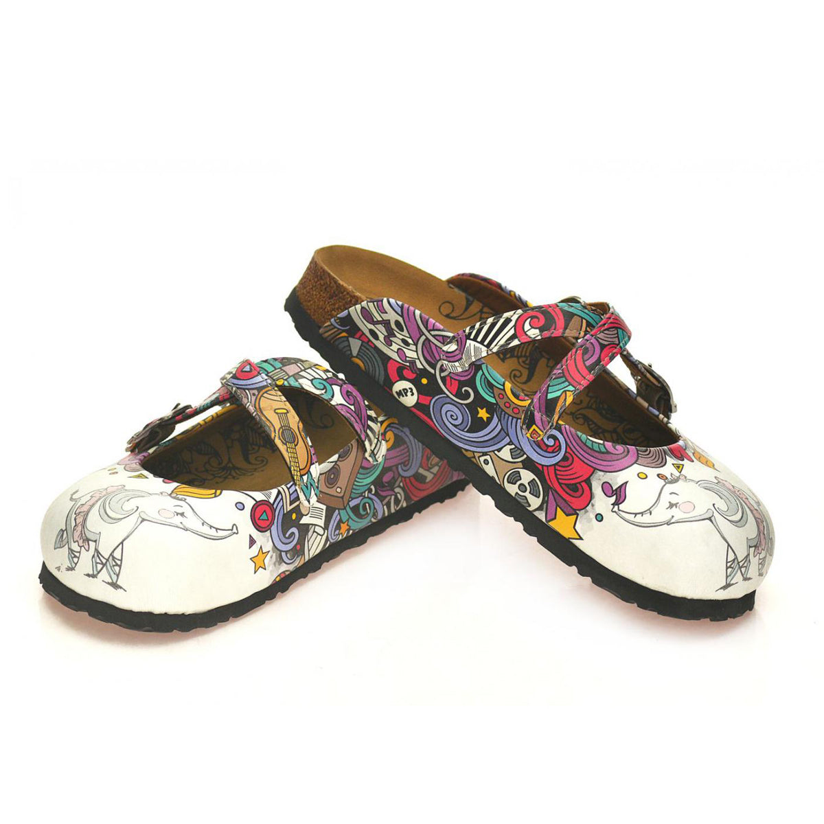 Calceo - White Colored and Pink, Blue, Green Shaped Patterned and Sweet Elephant Patterned Clogs - (WCAL126) - Uniscrubs