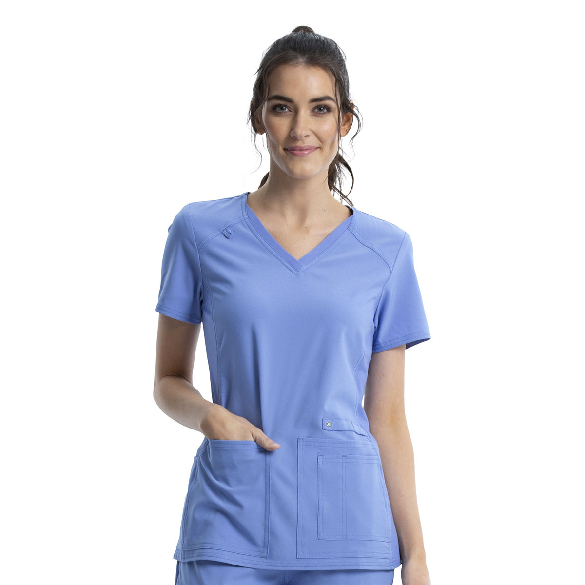 Cherokee - Women's V-Neck Knit Panel Solid Scrub Top (CK605)